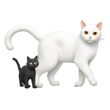 Giant White cat stepping on little orange black and grey cat sticker