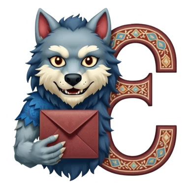 a werewolf hand holding the letter c make the c made out of persian carpet texture sticker
