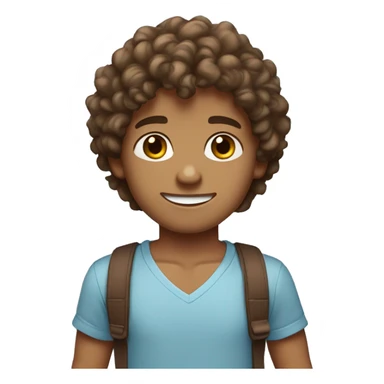 cute tan skinned guy with brown soft curly hair, darkbrown eyes, wearing a lightblue tshirt sticker