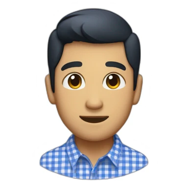 Tan man with short black hair and a gingham white/very dark blue buttoned collar shirt sticker