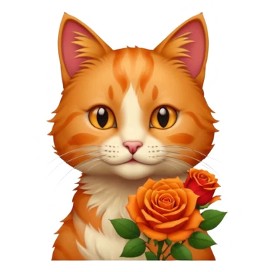 Male cat holding red flowers sticker