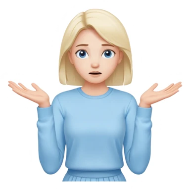 girl wearing pastel blue clothes shrugging with hands spread in an "I don't know" gesture sticker