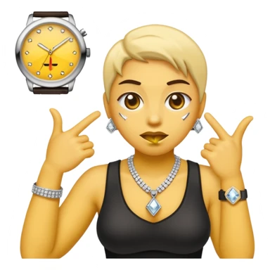 iPhone style emoji with yellow skin doing the bust down meme (diamond grill and watch) sticker