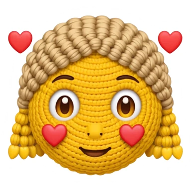Cute Yellow face emoji crocheting with hearts around head  sticker
