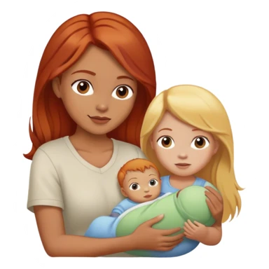 A woman with brown hair, a baby with red hair and a child with blonde hair  sticker