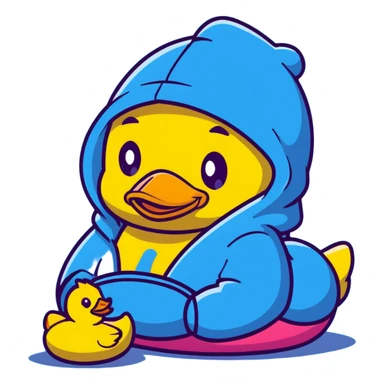 Cute yellow rubber duck wearing a colorful hoodie sticker