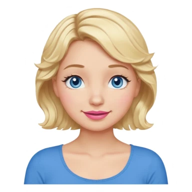 Girl Blonde short wavy hair,  blue eyes, cute blue top, long lashes, pink lips, smiling, 🤦🏻‍♀️ sticker