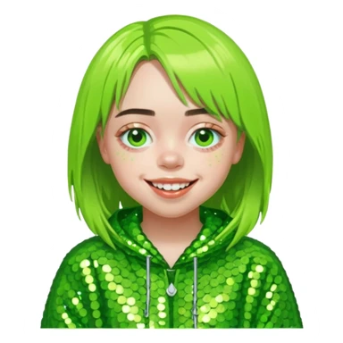 Billie Eilish with lime green sequin outfit sticker