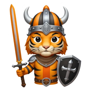 tiger with viking helmet and sword behind sticker