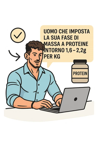 Uomo che imposta la sua fase di massa a proteine intorno 1.6 - 2.2g per kg in italiano sticker