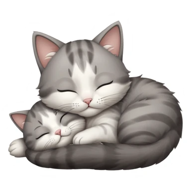 grey and white small cat with eyes closed lying down upside down tightly hugging its own face sticker