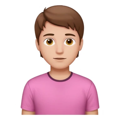 portrait of a young man with short brown hair and a pink shirt sticker