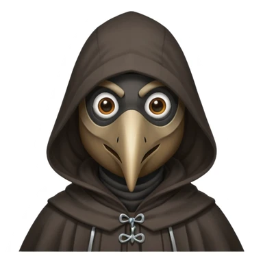 plague doctor
hooded cloak - dark black/charcoal
cute, simplified style
happy expression sticker