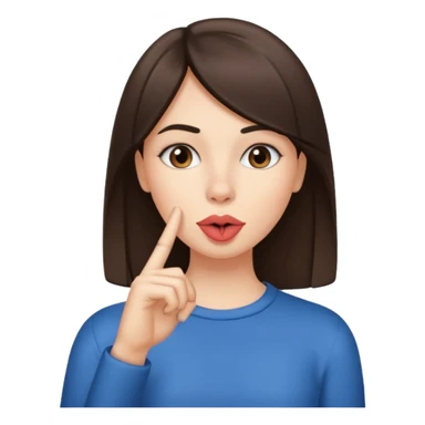 brunette girl, with straight hair, making a "be quiet" gesture sticker