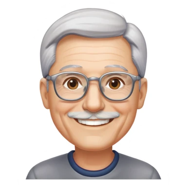 người đàn ông 60 tuổi, da trắng, tóc bạc, mặt cười tươi vui vẻ, đeo kính, nửa thân trên sticker