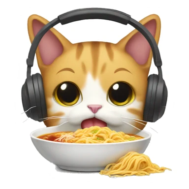 Cat with headphones eating ramen sticker