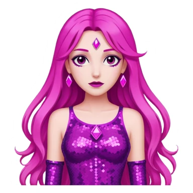 Persephone from Lore Olympus with long magenta hair, magenta sequin outfit sticker