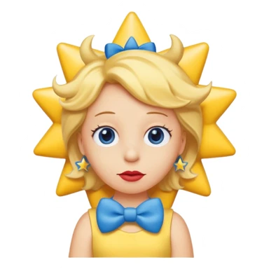 3D emoji head-only, smooth plastic, soft studio light, big round eyes, bold outline, centered, transparent bg,
Maggie Simpson, yellow skin, eight-point star hair with blue bow, red pacifier sticker
