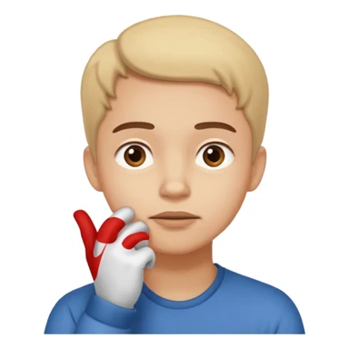 Person hesitating, looking up with hand on chin. Cartoon style. sticker