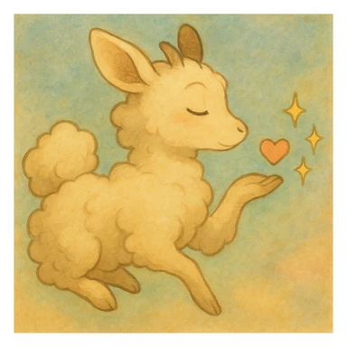 Add a soft pastel background behind the cream yellow Ghibli-style cloud doe blowing a kiss with sparkles, keeping the dreamy and gentle mood. sticker