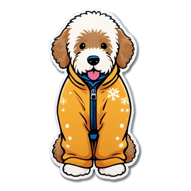 Golden doodle wearing snow suit sticker