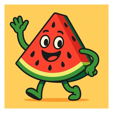 mascot character inspired by a watermelon slice, friendly and playful, for an egrocery brand, modern colorful style sticker