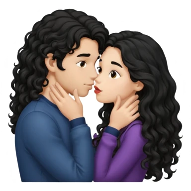 girl with long black hair kissing boy with long curly hair  sticker