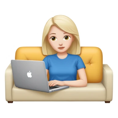 A white girl is lying on a sofa with a laptop sticker