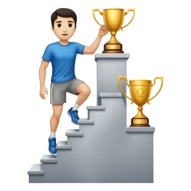 UN HOMBRE DE PIEL CLARA Y PELO OSCURO SUBIENDO ESCALERAS PARA ALCANZAR UN TROFEO QUE ESTA EN EL ULTIMO ESCALON sticker
