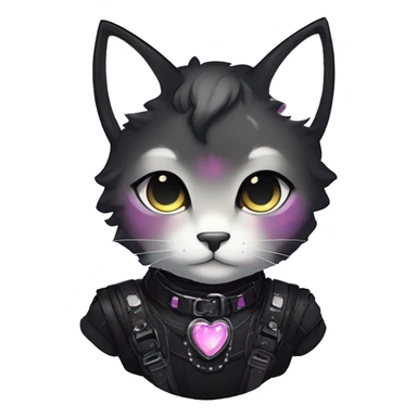 Gorgeous sparkly shiny epic magical gradient gothic dark techwear anime style anthro cat with blushing face aesthetic and pretty edgy black with collar and harness trending style sticker
