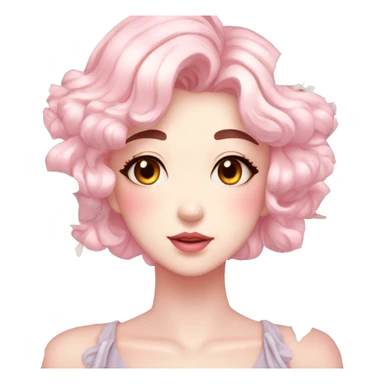 Gorgeous pastel shiny pearly anime style lady with blushing face and roses leaves shiny aesthetic trending style sticker