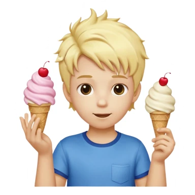 A kid with blonde icecream hair with two hands that are doing this 🫴 and flipped on the other side then have this emoji on the left hand 6️⃣ and this emoji in the other hand7️⃣ sticker