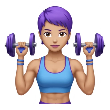 weight lift woman short blue purple har muscles bar is not growing from head sticker