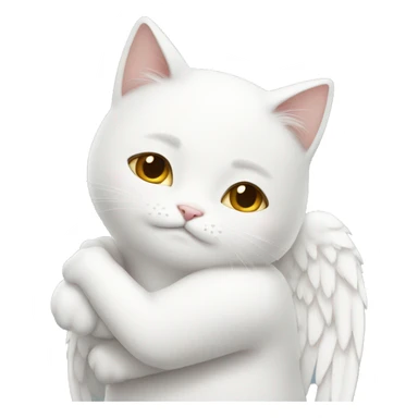 angel white cat hug sticker
