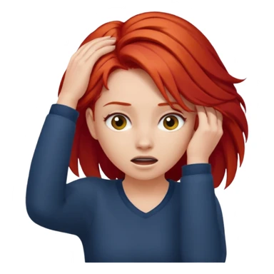 Girl pulling her hair out, red hair sticker