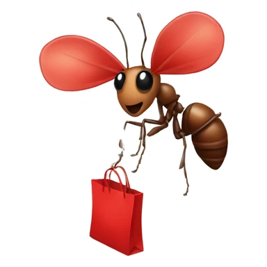 Ant holding a red bag on a stick sticker
