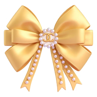 elegant bow with pearls and gold Chanel logo, sparkling effects, glossy, monochrome sticker
