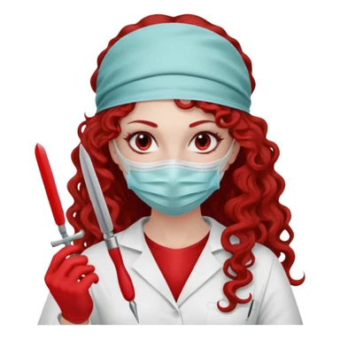Lilith symbol seductress long curly hair evil surgeon.  brown hair. Red surgical mask and hair covering. She works for cartel and kills  with a scalpel. sticker