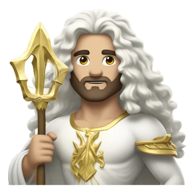 white Poseidon with gold Trident. long white hair white dress. with keys sticker