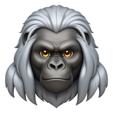 Cinematic Noble mountain Gorilla Portrait Emoji, Poised and majestic, with a powerful, muscular frame accentuated by a distinguished silver mane and piercing, wise eyes, Simplified yet sharp and sophisticated features, highly detailed, glowing with a soft, regal jungle glow, high shine, intelligent and commanding, stylized with an air of imperial strength, focused and resolute, soft glowing outline, capturing the essence of a watchful guardian that feels as though it could step out of the screen with effortless authority! sticker