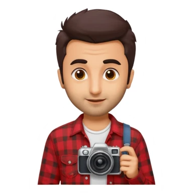 generate a pretty bratz emoji 
Make her look like Ranbir kapoor wearing a red flannel shirt,with white tee underneath. smirking and carrying a camera

he should look exactly  like ranbir kapoor!  sticker