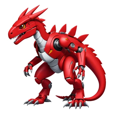  Cool Edgy Futuristic Red Digimon-Fakemon-Guilmon-Velociraptor-Dragon-Mecha full body sticker
