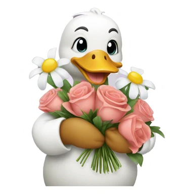 duck holding a bouquet of flowers sticker