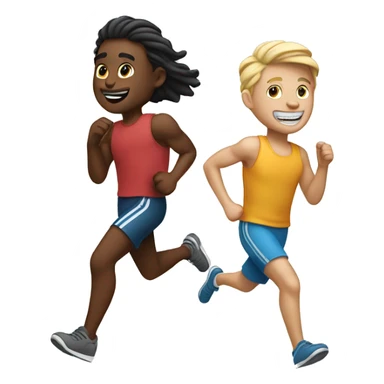 two white friends running together sticker