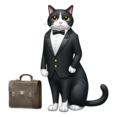 Tuxedo cat in a suit with briefcase sticker