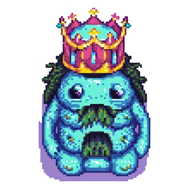 slime monster pixel art with a crown sticker