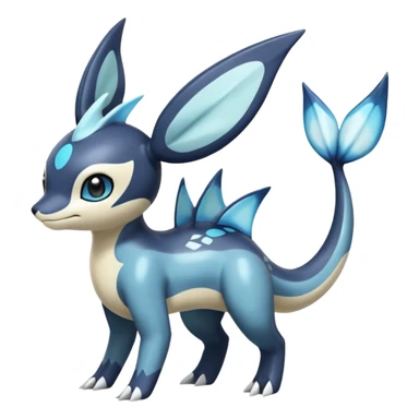 Black and white smooth glossy soft hot Meloetta-Dialga-Orca-Vaporeon-Umbreon-Pokémon-Fakémon-fusion-hybrid-creature (full body), 4-legged,  sticker