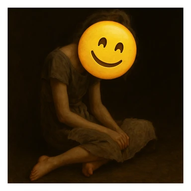Replace the girl's face with a classic yellow emoji face, keeping the rest of the image and mood unchanged. The style should resemble a classic yellow emoji face. sticker