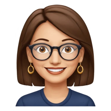 Women 50 years, brown eye and brown mi-long hair with glasses and circle earing sticker