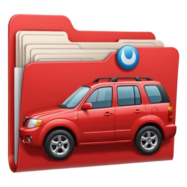 A **simple emoji-style icon** of a **red multipocket folder**, clean and minimal, with **layered inner tabs**, subtle shading, and a **small red Mazda Tribute car symbol** on the front.
 sticker